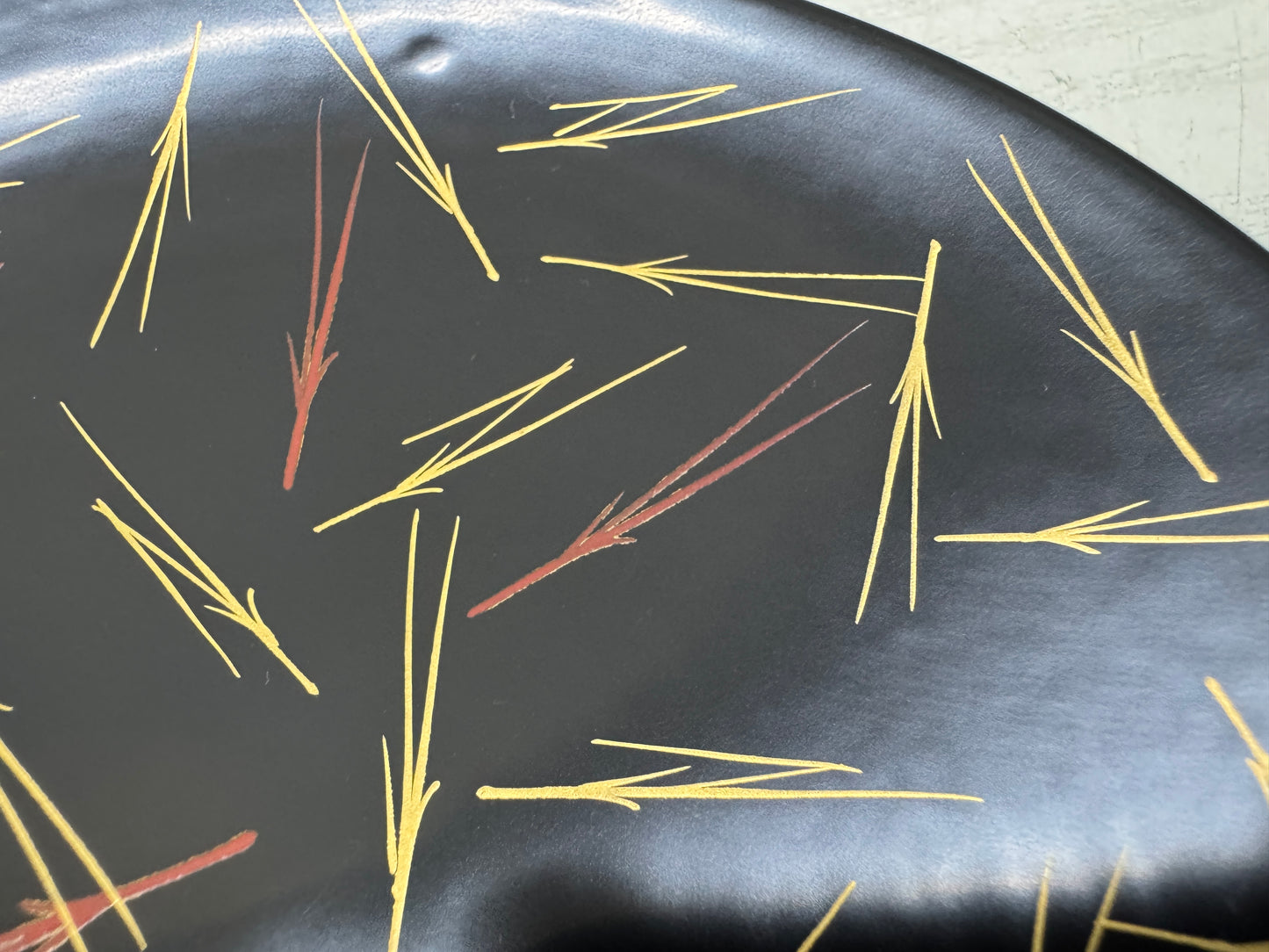 Y10699 DISH Pine needle Makie Serving plate signed box Japan antique tableware