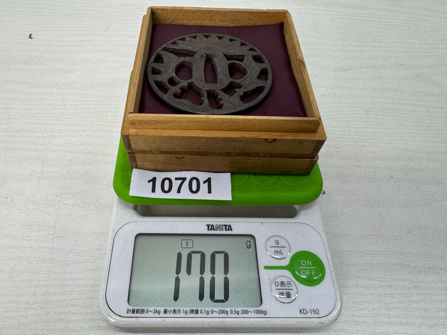Y10701 TSUBA Iron Sword guard openwork box Japan antique samurai katana koshirae