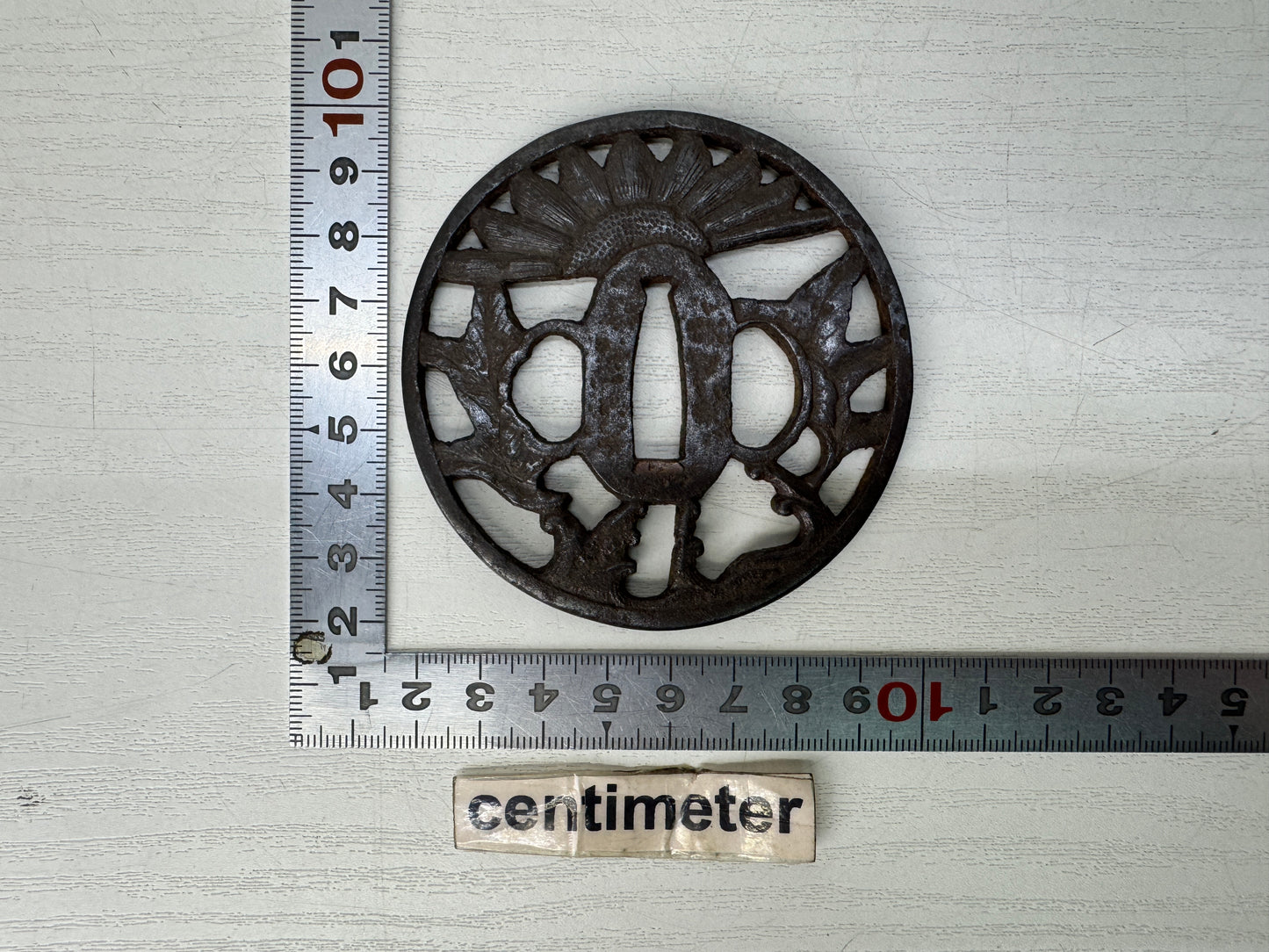 Y10701 TSUBA Iron Sword guard openwork box Japan antique samurai katana koshirae
