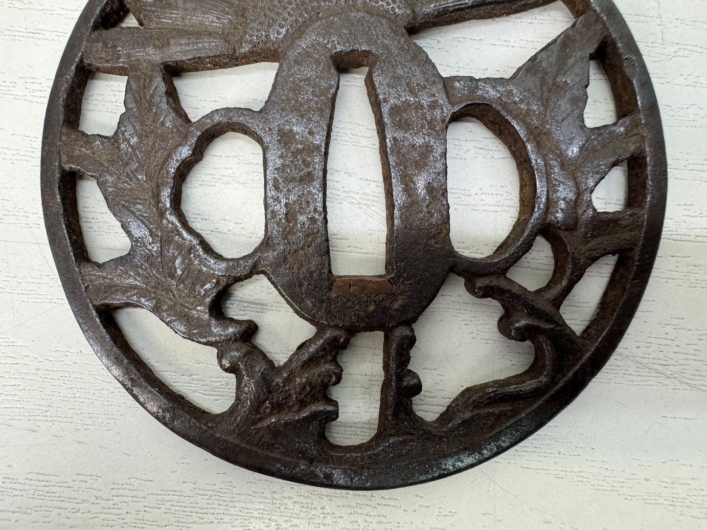 Y10701 TSUBA Iron Sword guard openwork box Japan antique samurai katana koshirae