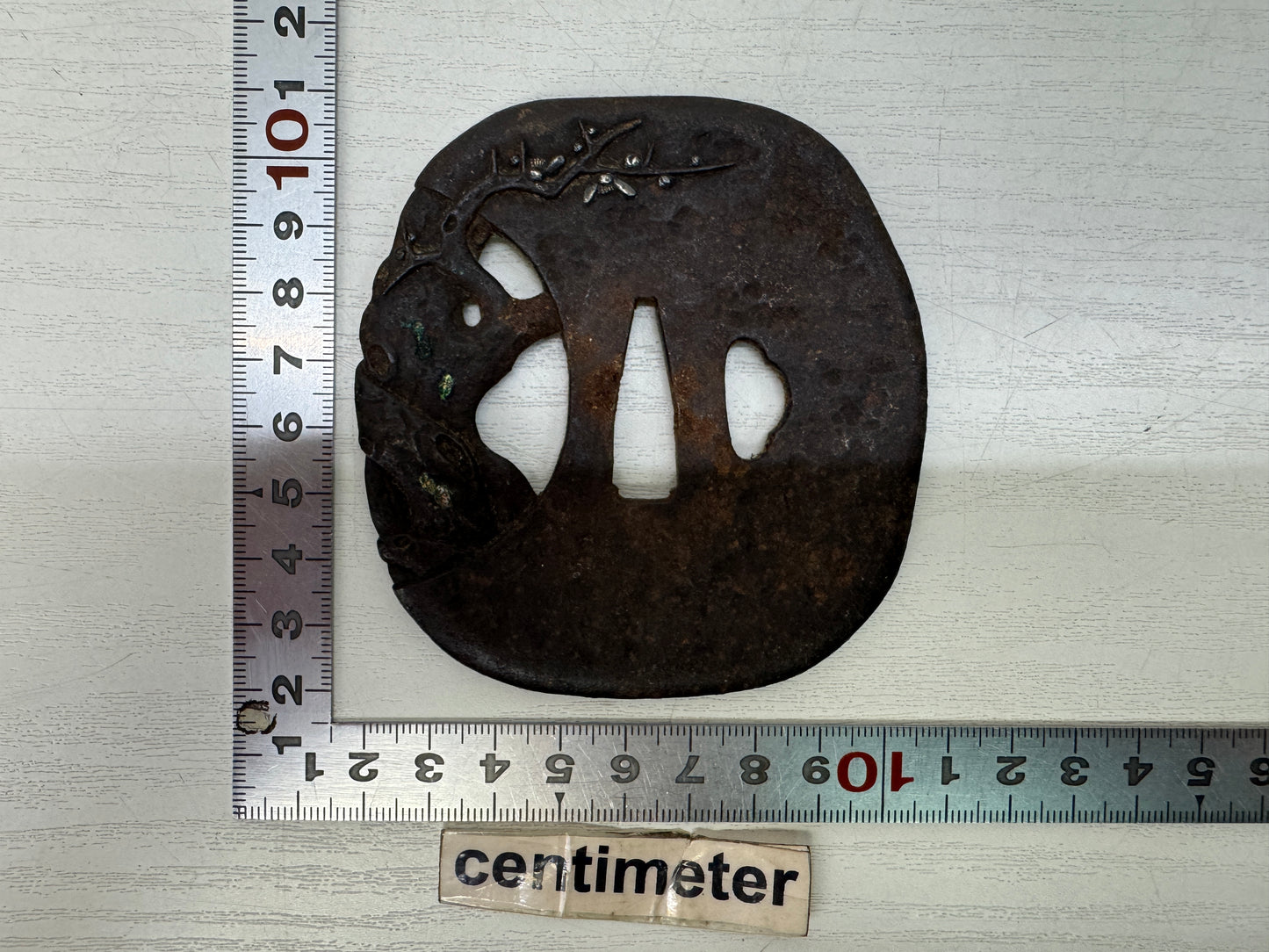 Y10702 TSUBA Iron Large sword guard box Japan antique samurai katana koshirae