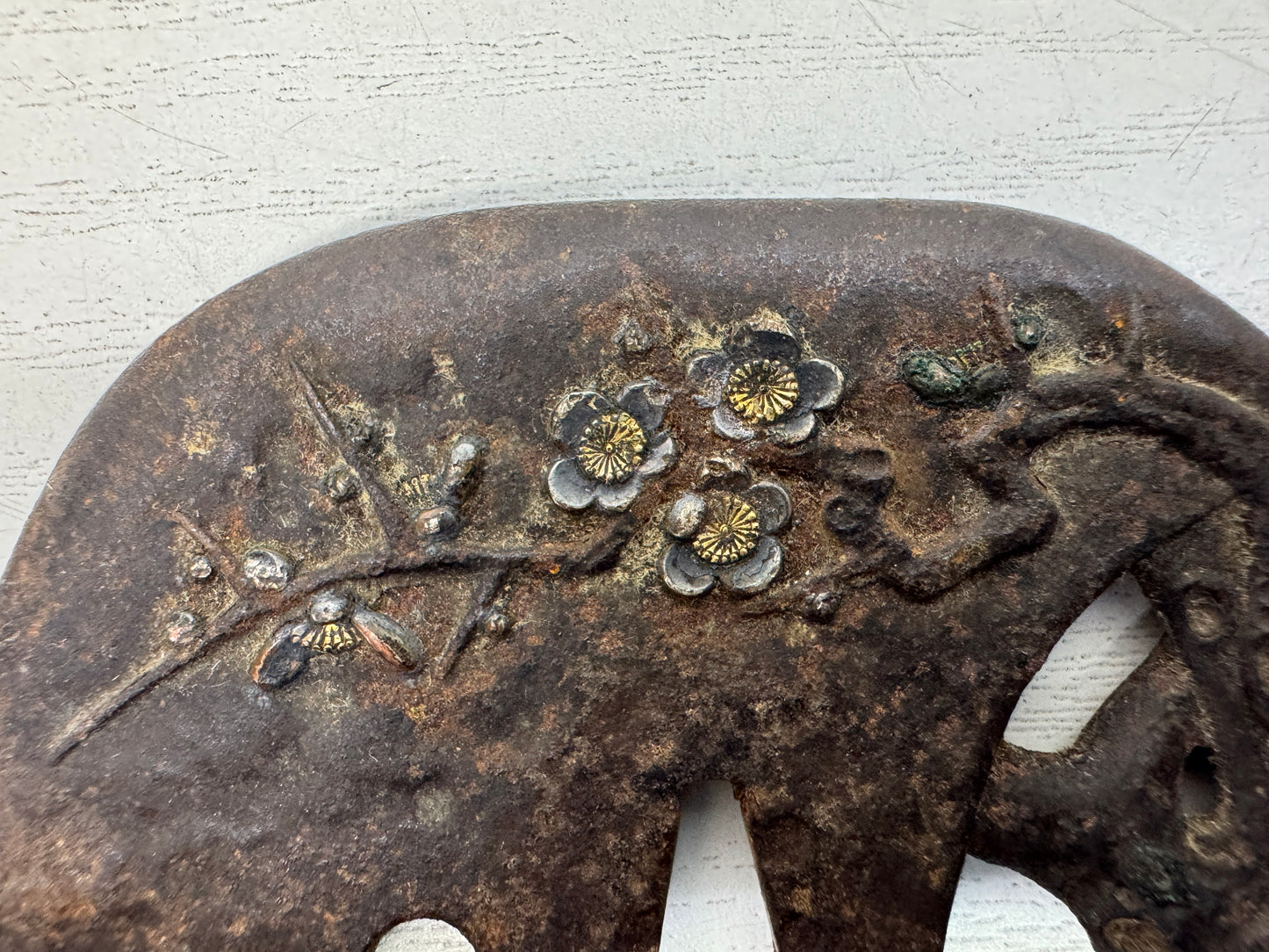 Y10702 TSUBA Iron Large sword guard box Japan antique samurai katana koshirae