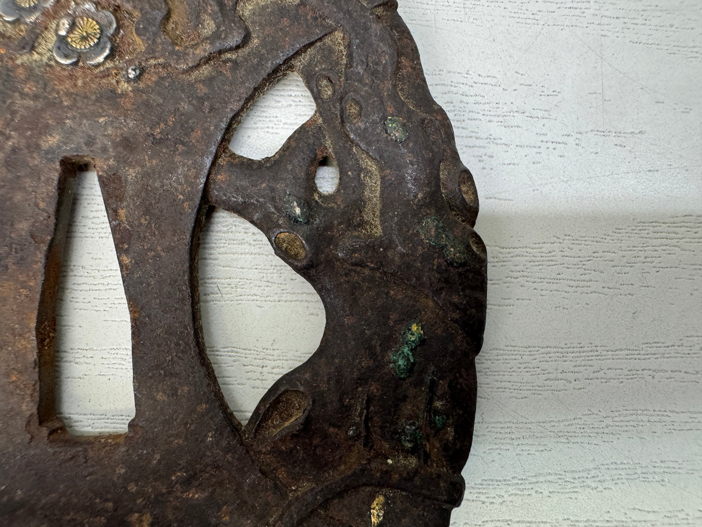 Y10702 TSUBA Iron Large sword guard box Japan antique samurai katana koshirae