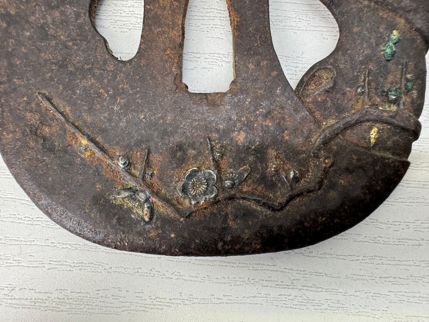 Y10702 TSUBA Iron Large sword guard box Japan antique samurai katana koshirae