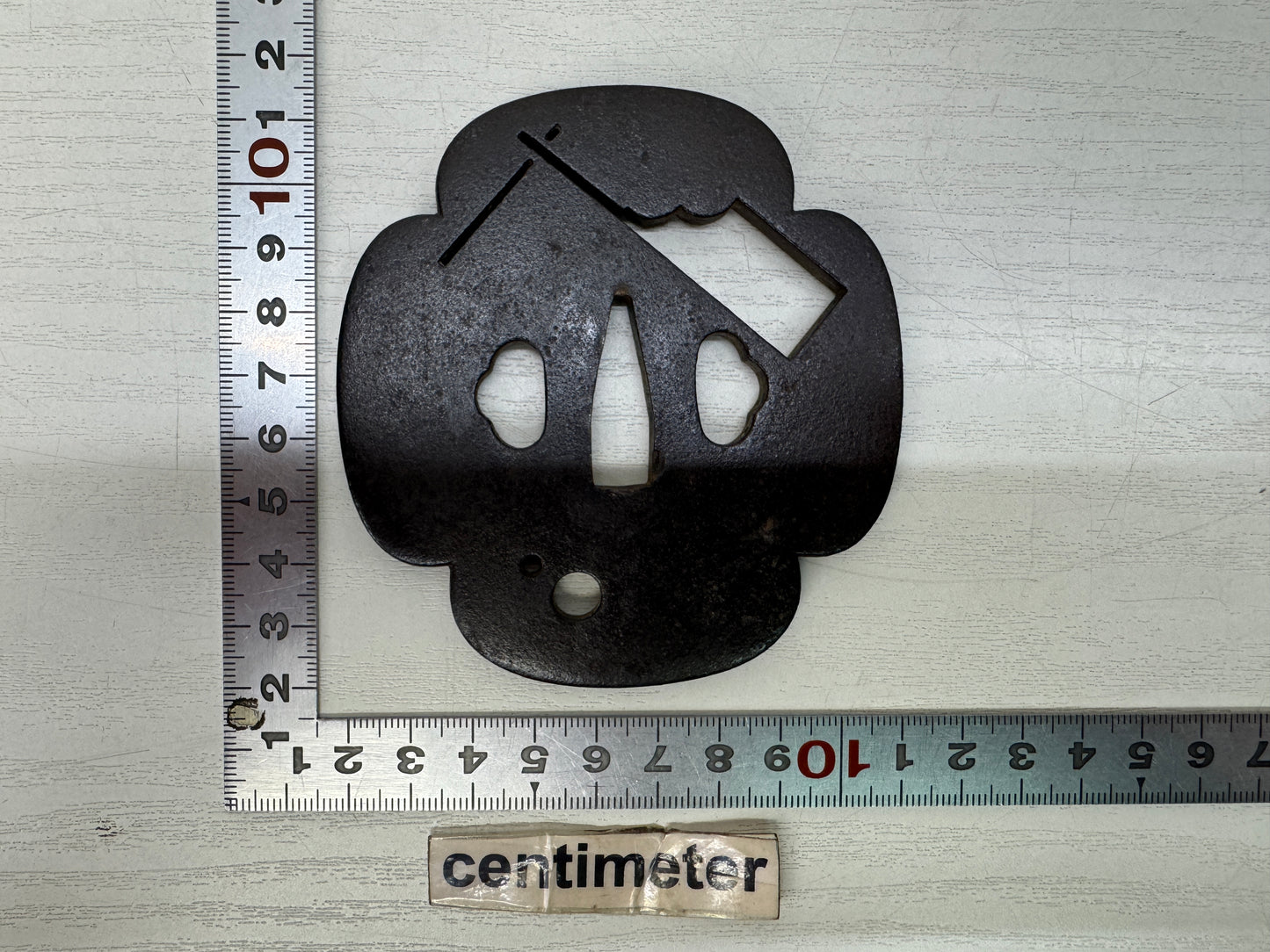 Y10703 TSUBA Iron Large sword guard openwork box Japan antique samurai katana