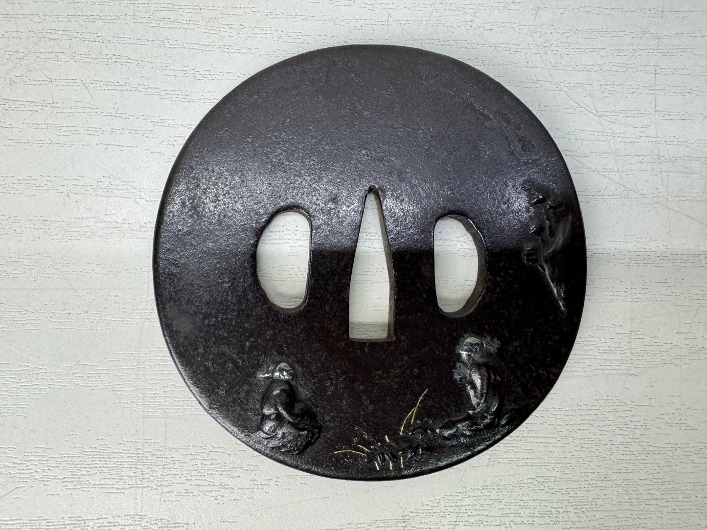 Y10704 TSUBA Iron sword guard Inlay box Japan antique samurai katana koshirae