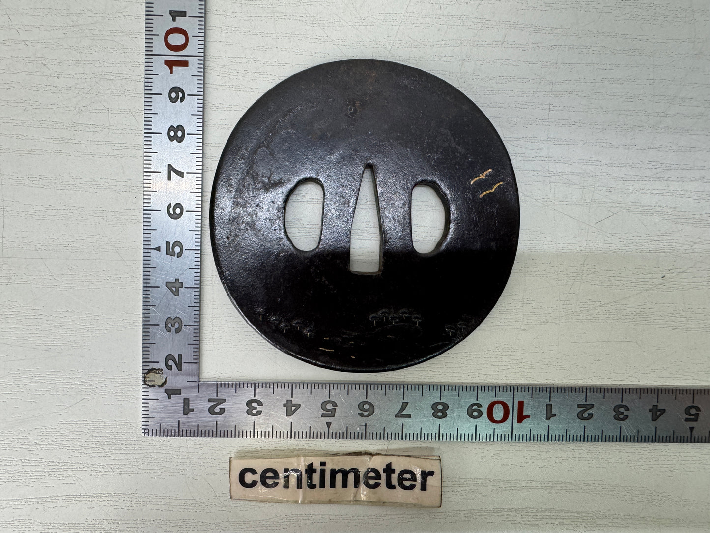 Y10704 TSUBA Iron sword guard Inlay box Japan antique samurai katana koshirae