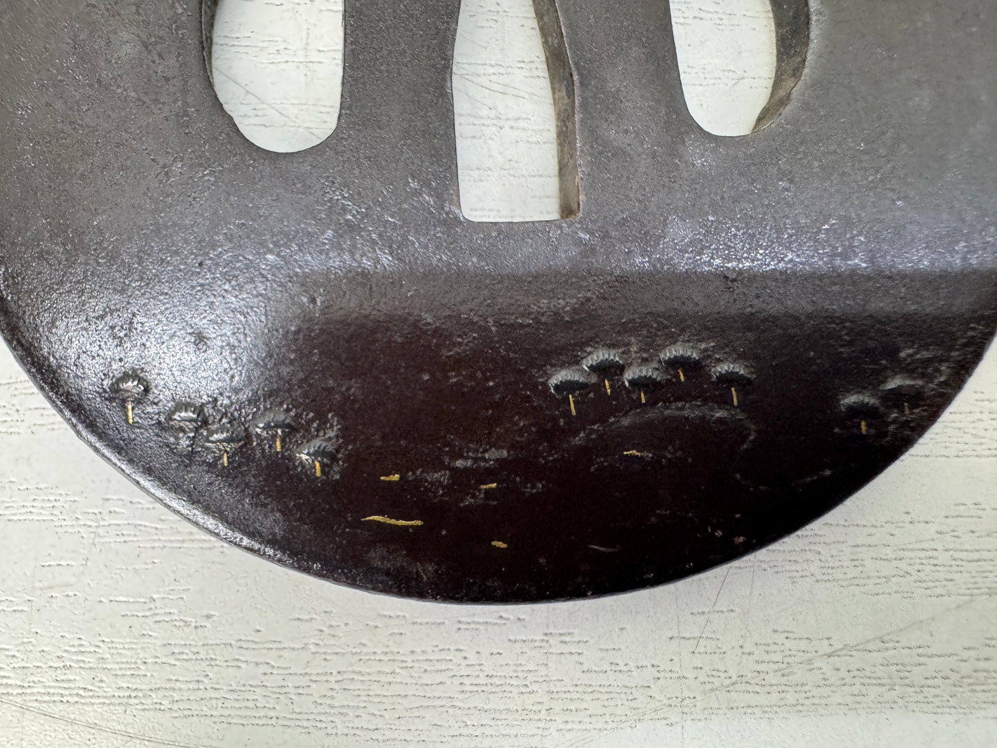 Y10704 TSUBA Iron sword guard Inlay box Japan antique samurai katana koshirae