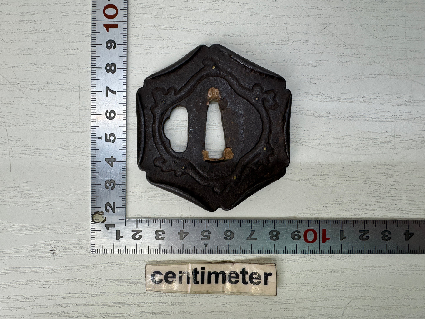 Y10705 TSUBA hexagonal Iron sword guard Inlay box Japan antique samurai katana