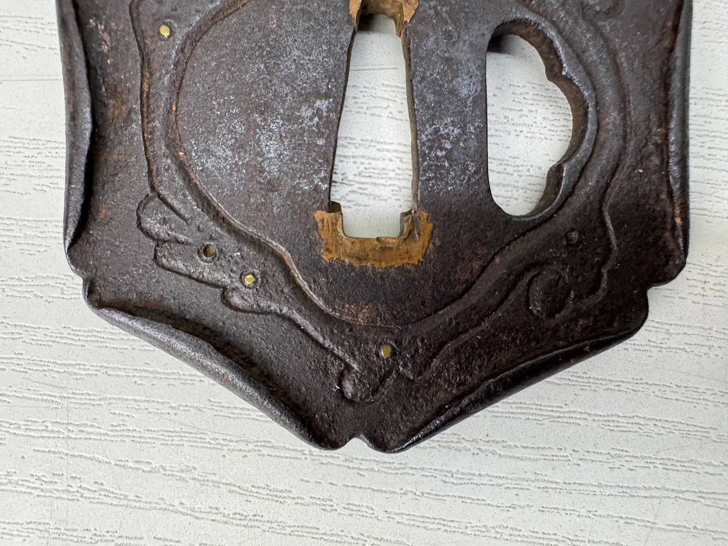 Y10705 TSUBA hexagonal Iron sword guard Inlay box Japan antique samurai katana