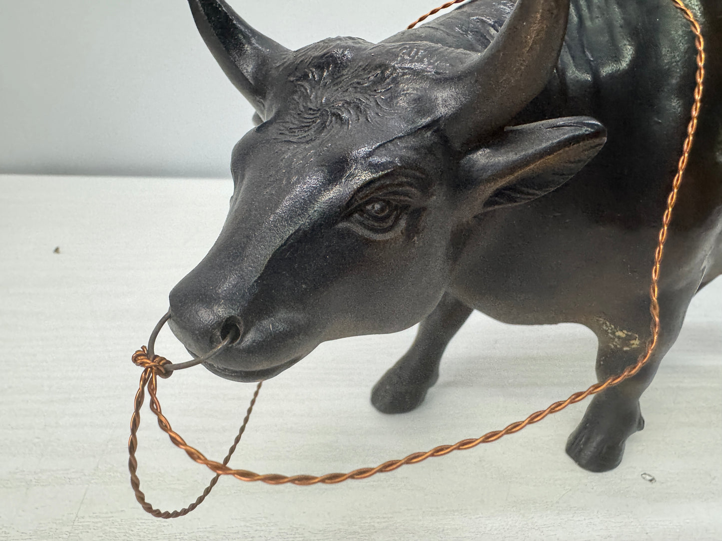 Y10707 OKIMONO Cast Iron figurine Ox Boy figure Japan antique interior ornament