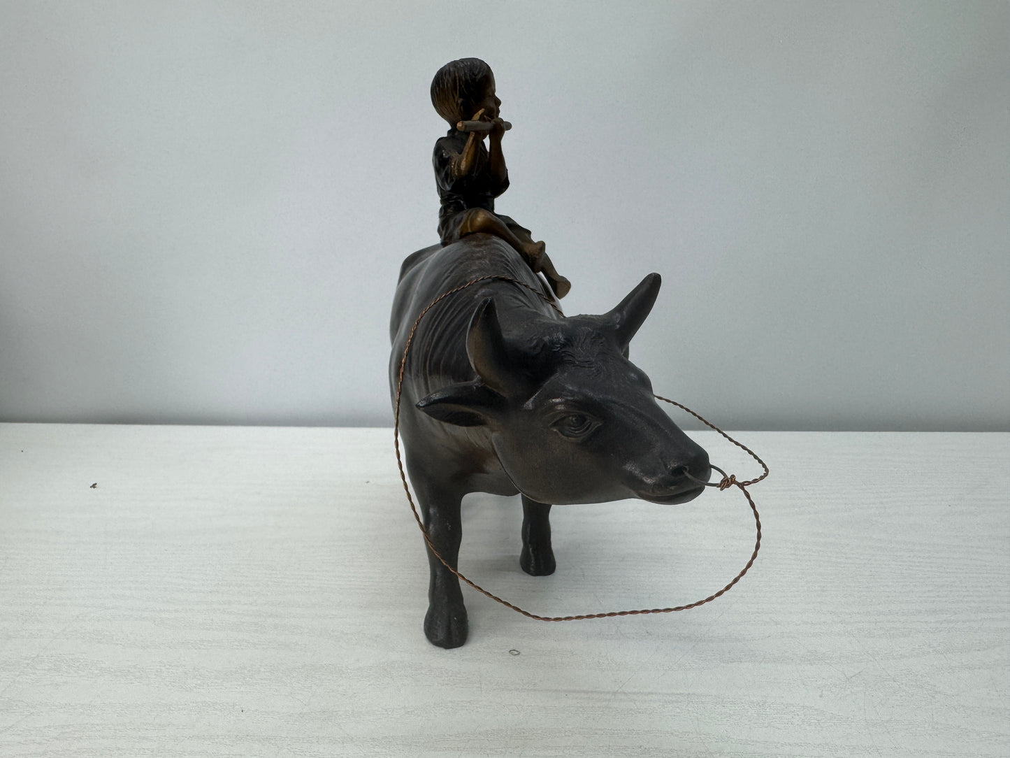 Y10707 OKIMONO Cast Iron figurine Ox Boy figure Japan antique interior ornament