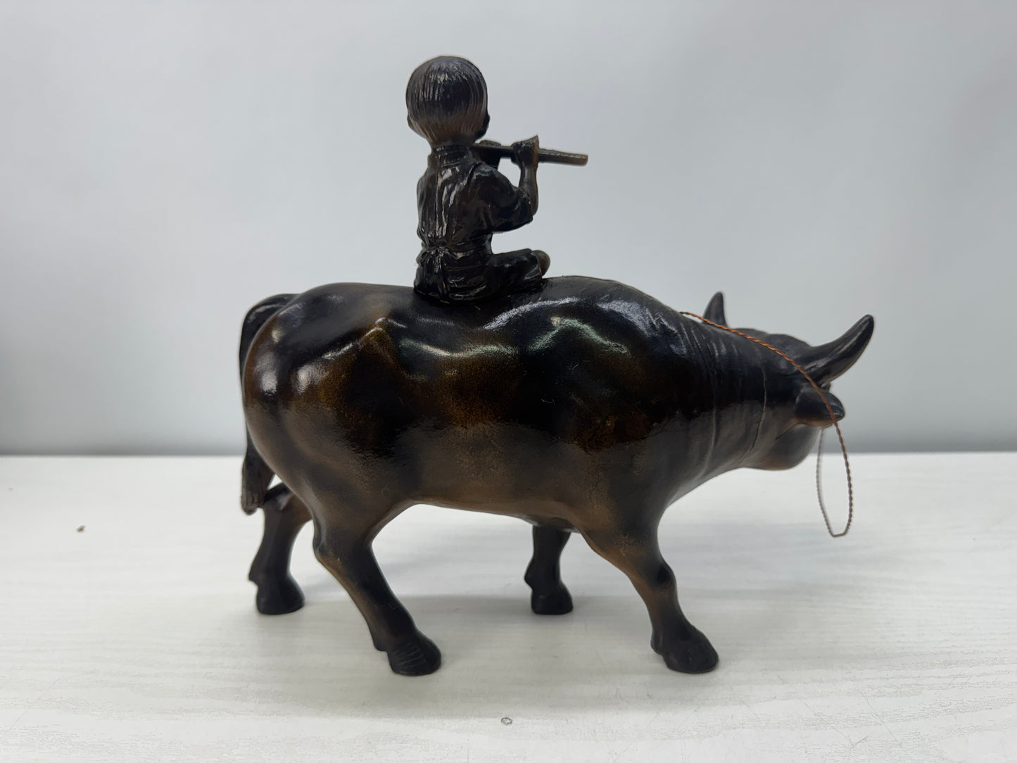 Y10707 OKIMONO Cast Iron figurine Ox Boy figure Japan antique interior ornament