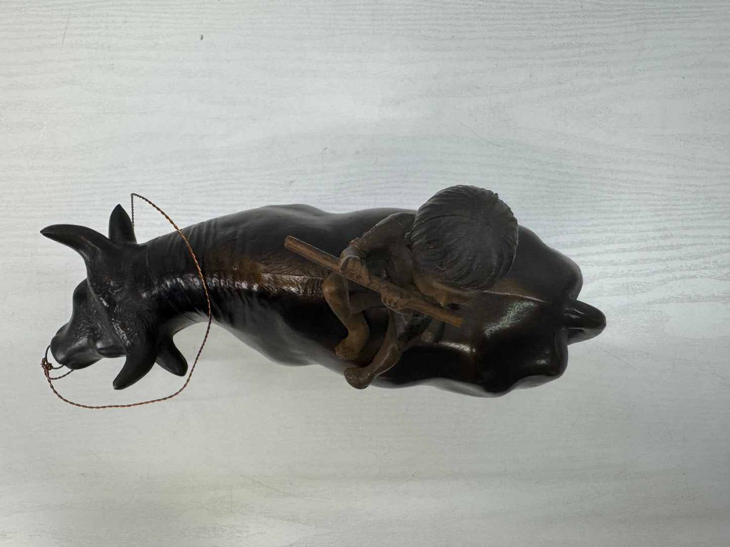 Y10707 OKIMONO Cast Iron figurine Ox Boy figure Japan antique interior ornament