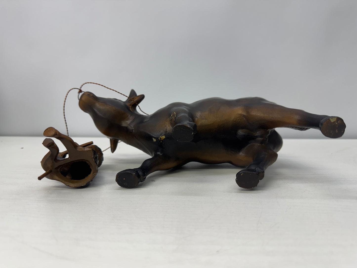 Y10707 OKIMONO Cast Iron figurine Ox Boy figure Japan antique interior ornament