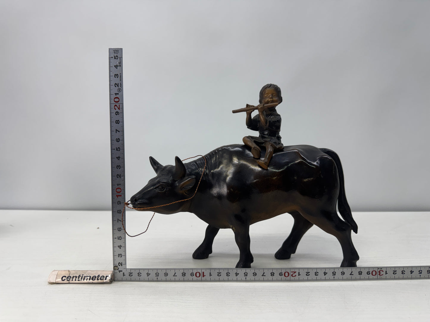 Y10707 OKIMONO Cast Iron figurine Ox Boy figure Japan antique interior ornament
