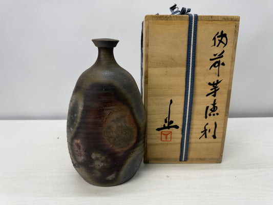 Y10713 CHOUSHI Bizen-ware Tokkuri Sake bottle signed box Japan antique tableware