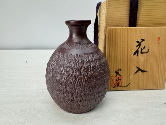 Y10714 FLOWER VASE Banko-ware signed box Japan antique ikebana floral interior