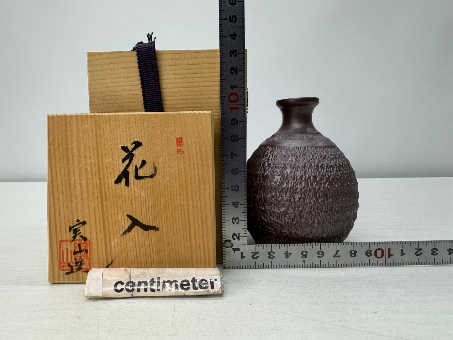 Y10714 FLOWER VASE Banko-ware signed box Japan antique ikebana floral interior