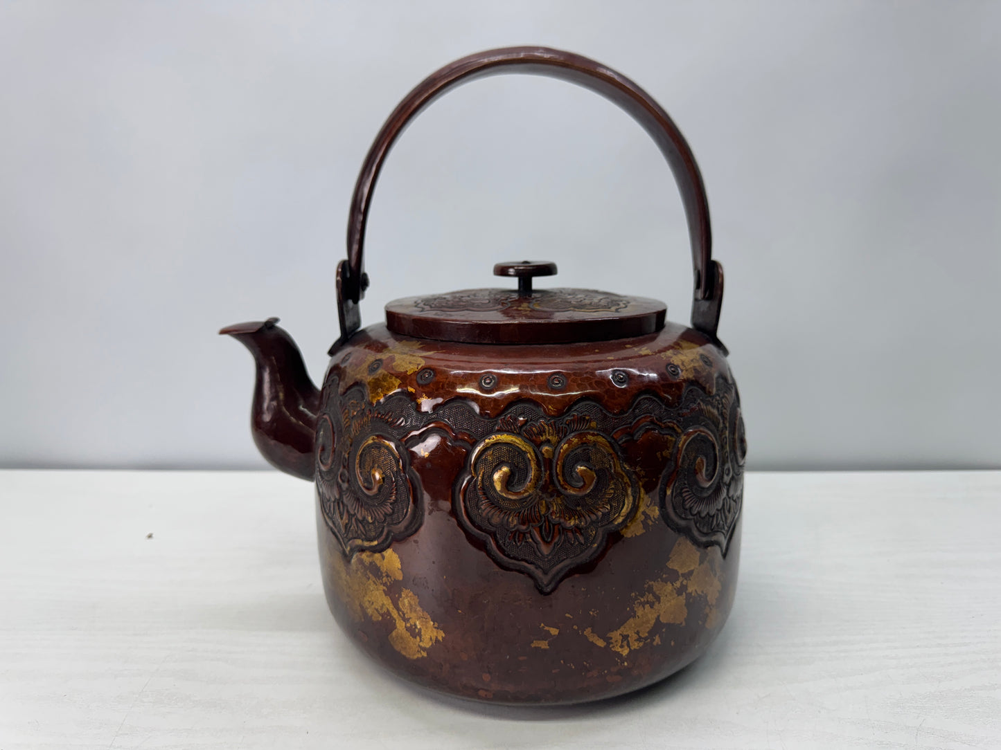 Y10716 KETTLE Large Copper hammered teapot Japan antique tea ceremony utensils