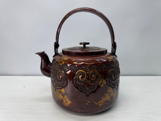 Y10716 KETTLE Large Copper hammered teapot Japan antique tea ceremony utensils