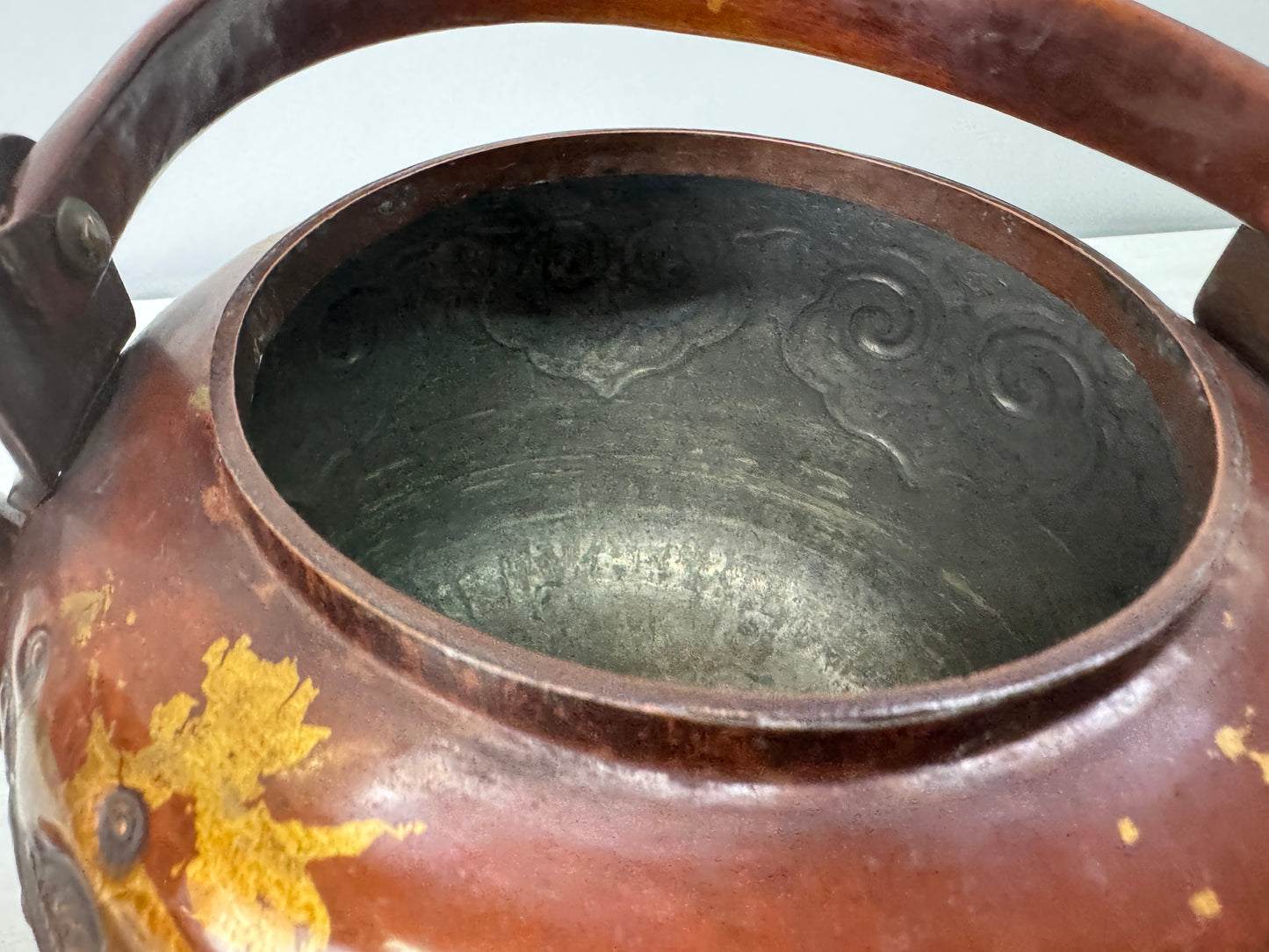 Y10716 KETTLE Large Copper hammered teapot Japan antique tea ceremony utensils
