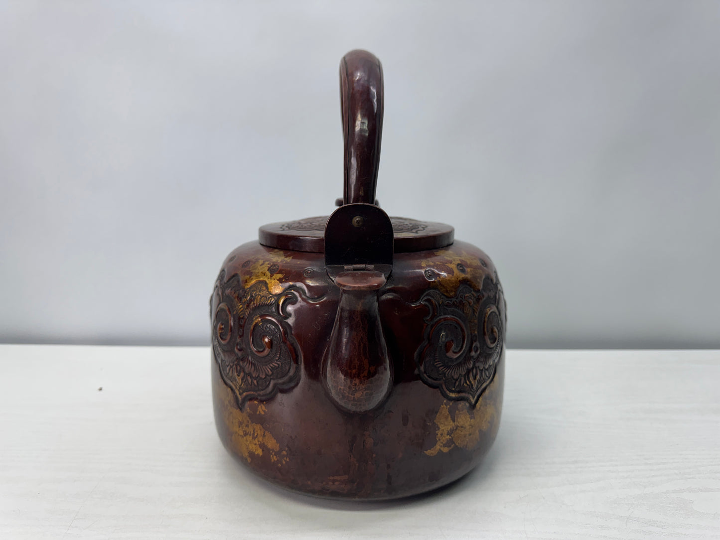 Y10716 KETTLE Large Copper hammered teapot Japan antique tea ceremony utensils