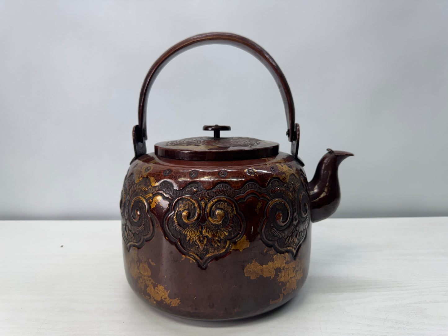 Y10716 KETTLE Large Copper hammered teapot Japan antique tea ceremony utensils