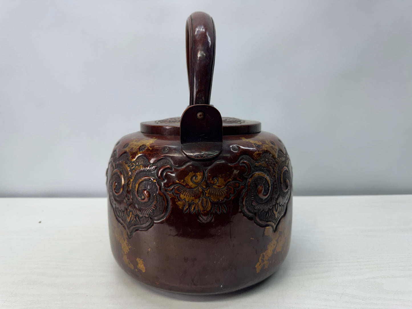 Y10716 KETTLE Large Copper hammered teapot Japan antique tea ceremony utensils