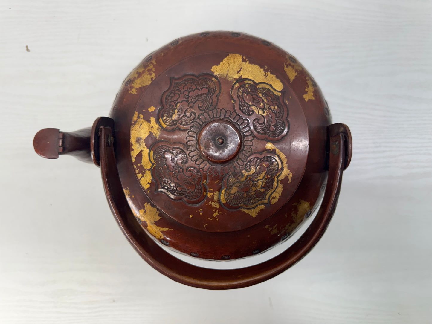 Y10716 KETTLE Large Copper hammered teapot Japan antique tea ceremony utensils