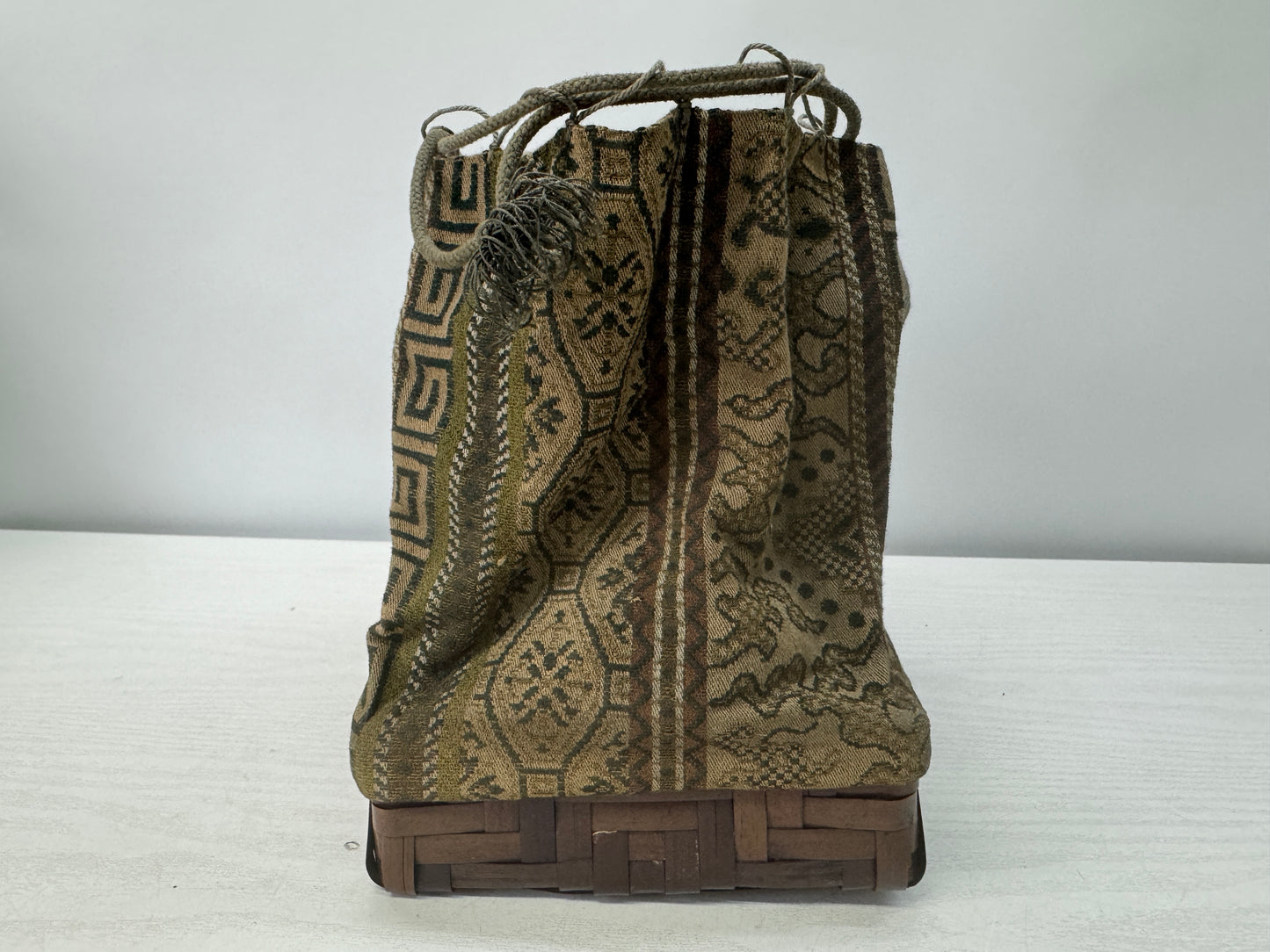 Y10718 Bamboo Woven Basket Tote bag drawstring pouch Japan antique fashion