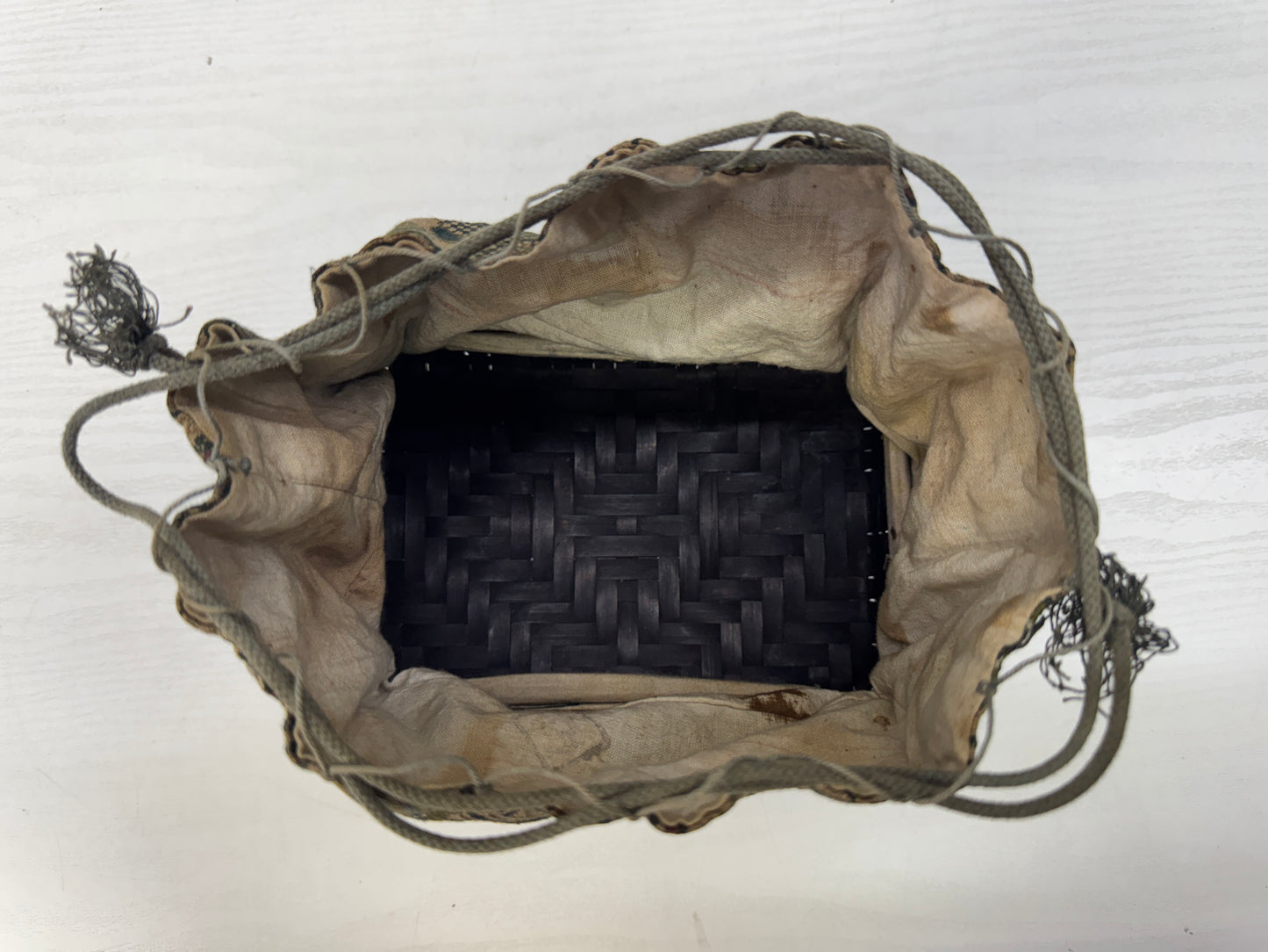 Y10718 Bamboo Woven Basket Tote bag drawstring pouch Japan antique fashion