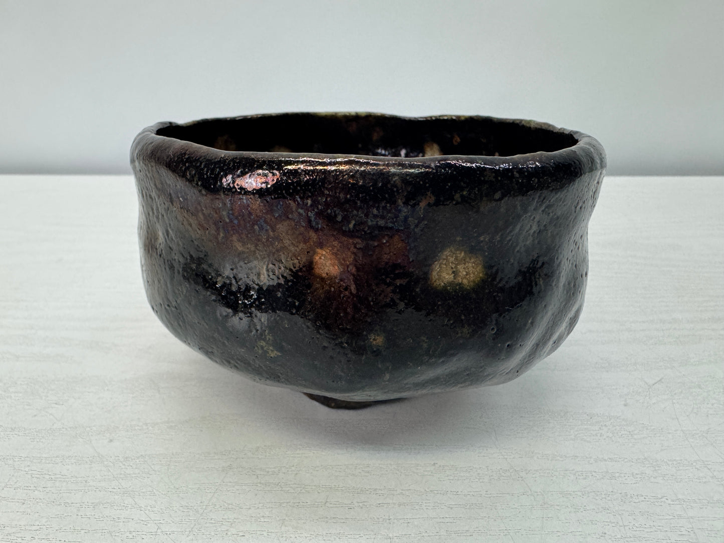 Y10720 CHAWAN Raku-ware Black bowl signed Sekishun Japan antique tea ceremony