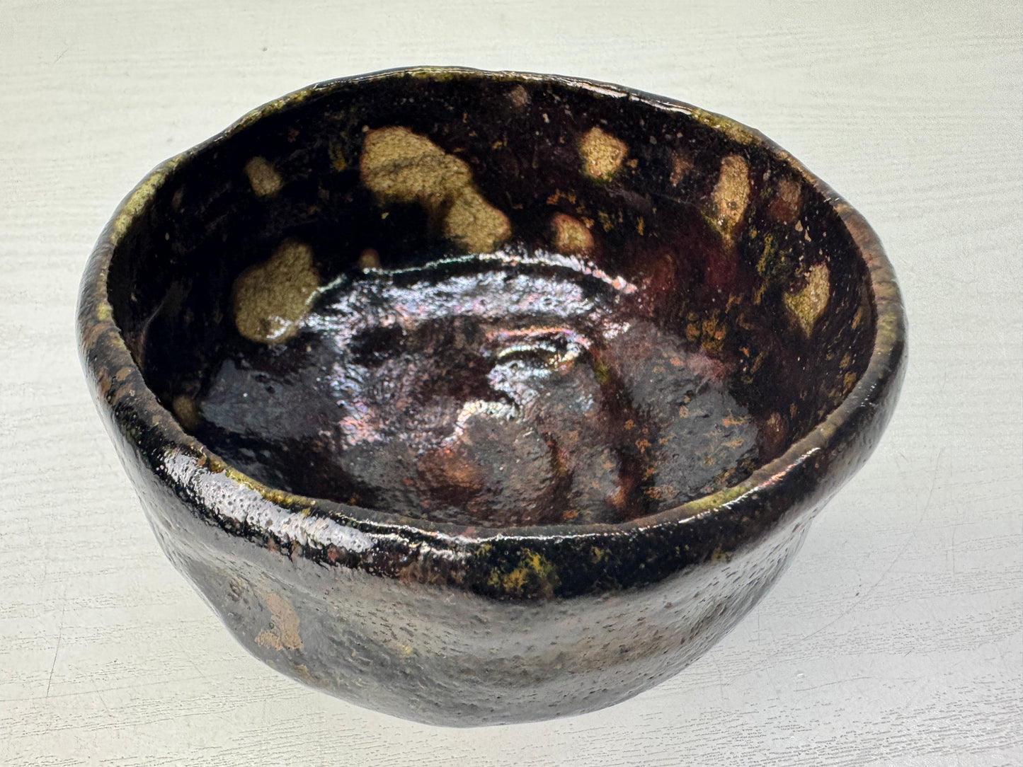 Y10720 CHAWAN Raku-ware Black bowl signed Sekishun Japan antique tea ceremony
