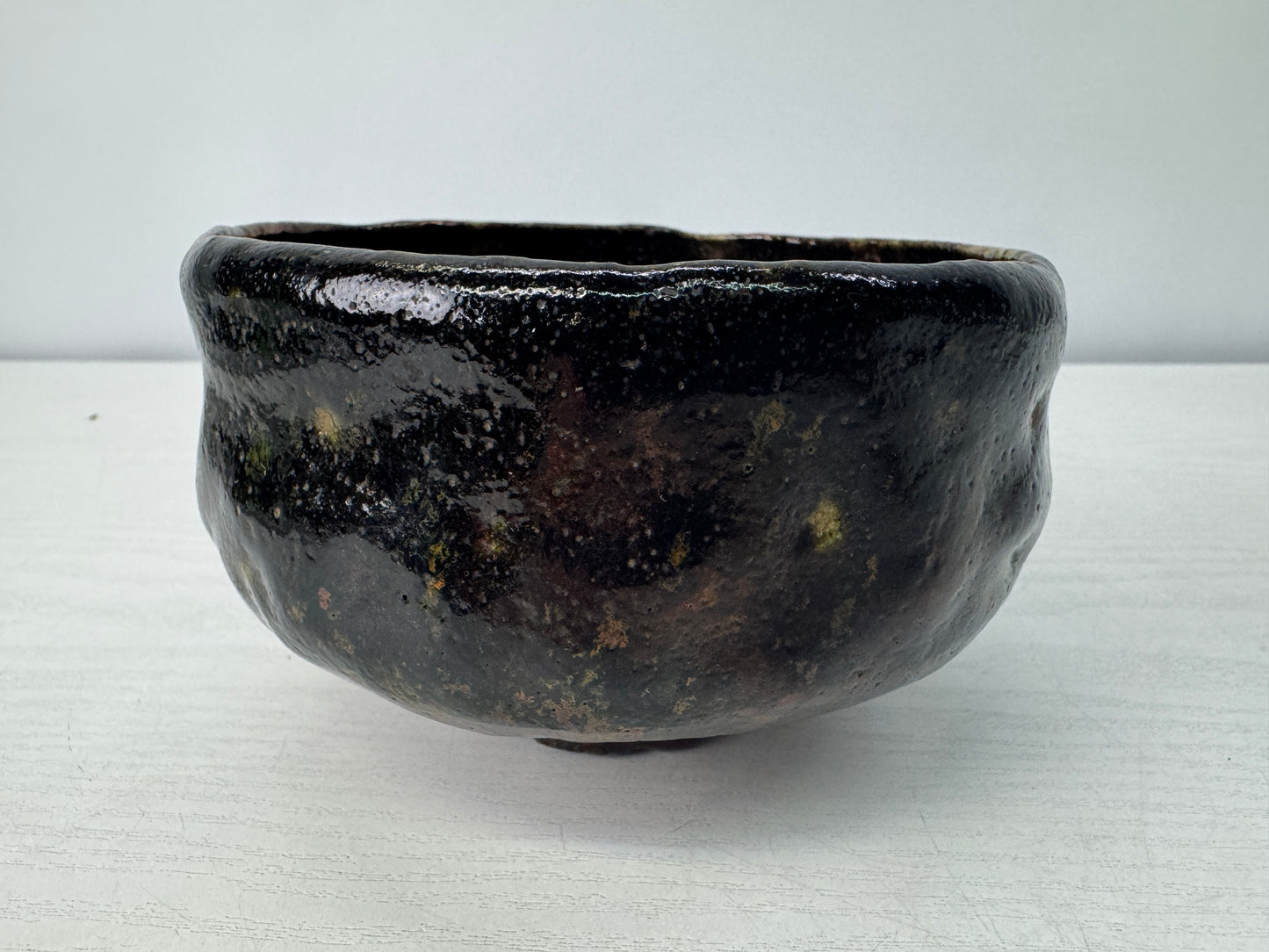Y10720 CHAWAN Raku-ware Black bowl signed Sekishun Japan antique tea ceremony
