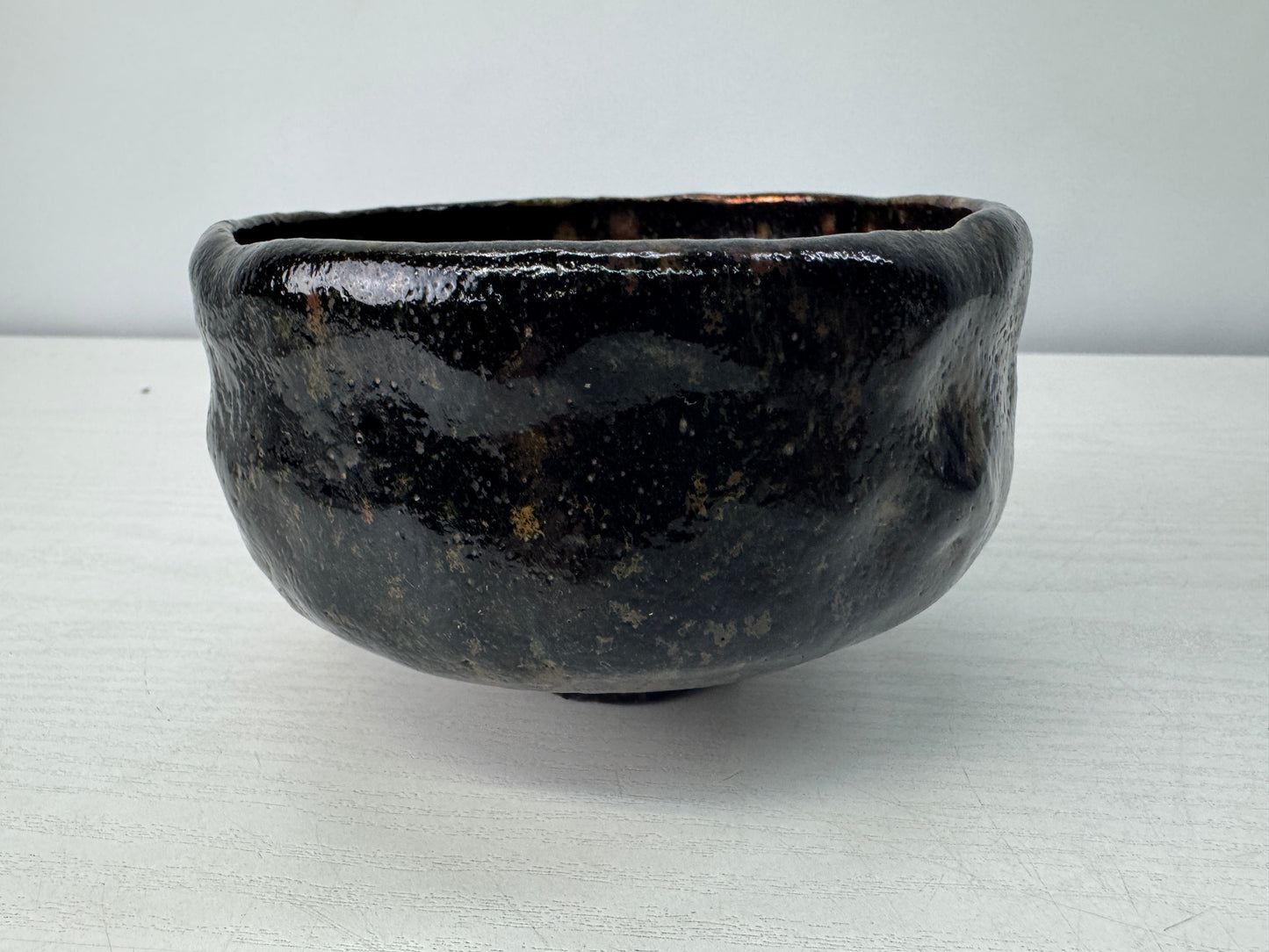 Y10720 CHAWAN Raku-ware Black bowl signed Sekishun Japan antique tea ceremony