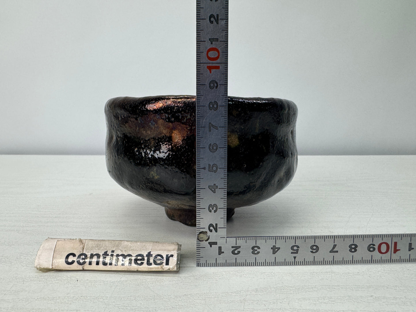 Y10720 CHAWAN Raku-ware Black bowl signed Sekishun Japan antique tea ceremony