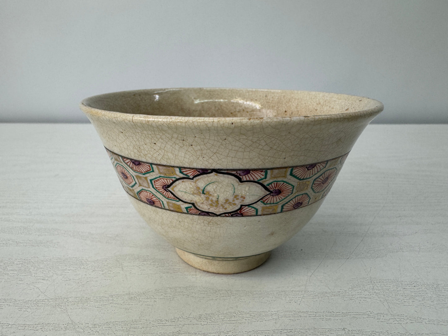 Y10721 CHAWAN Kyo-ware color picture bowl Japan antique tea ceremony pottery cup