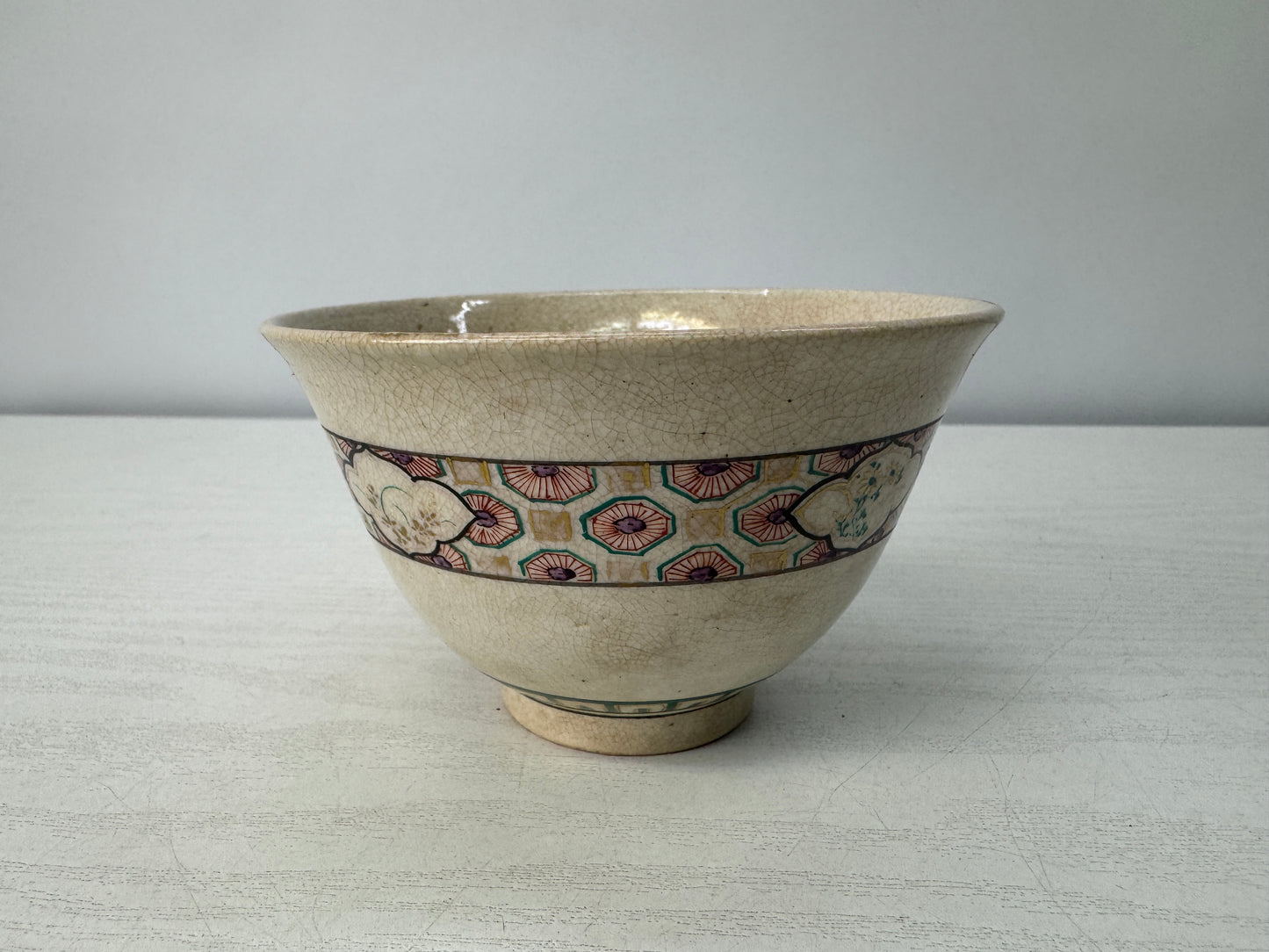 Y10721 CHAWAN Kyo-ware color picture bowl Japan antique tea ceremony pottery cup