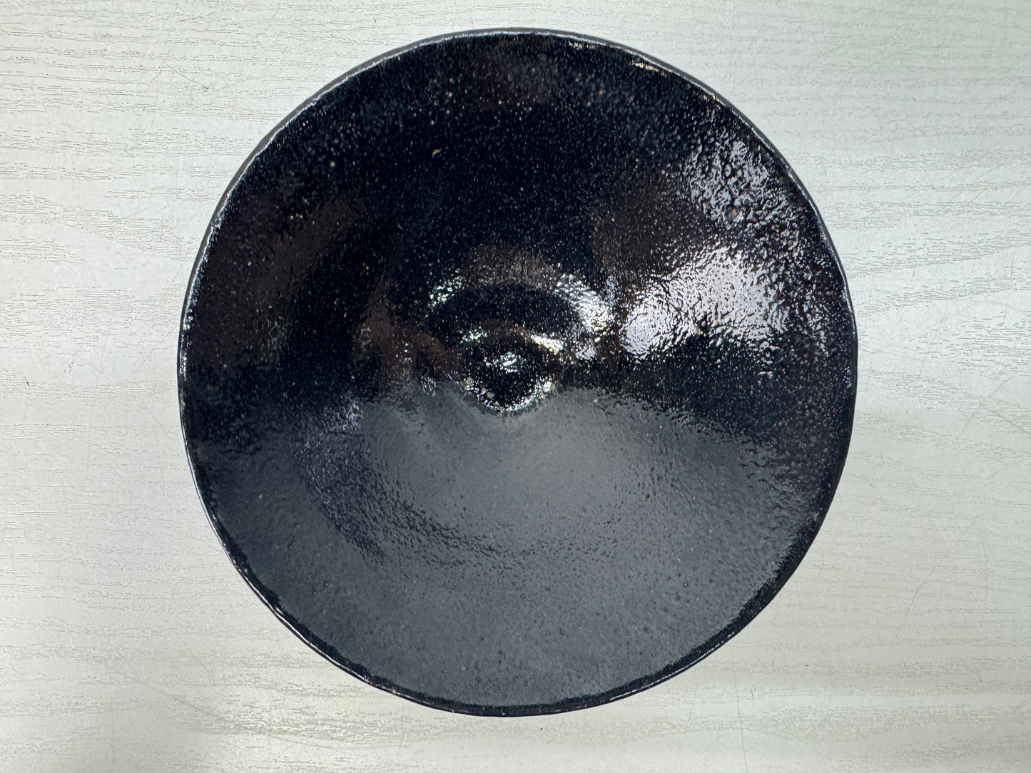Y10722 CHAWAN Raku-ware Black flat bowl signed Japan antique tea ceremony cup