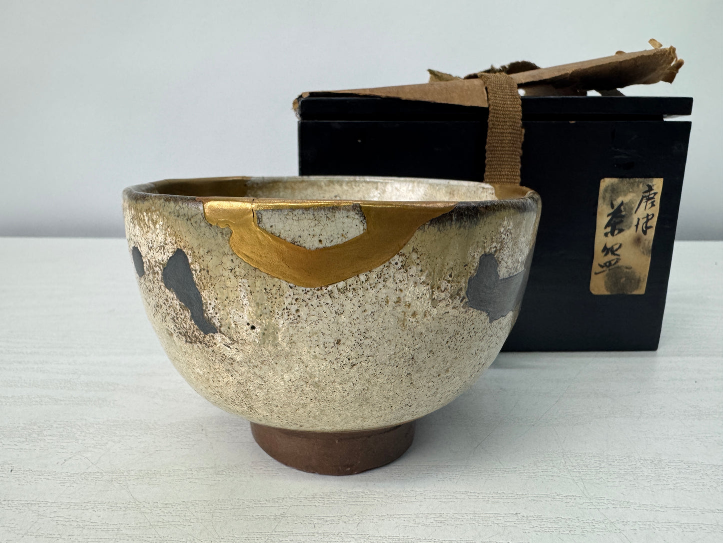 Y10723 CHAWAN Karatsu-ware kintsugi bowl boxx Japan antique tea ceremony pottery