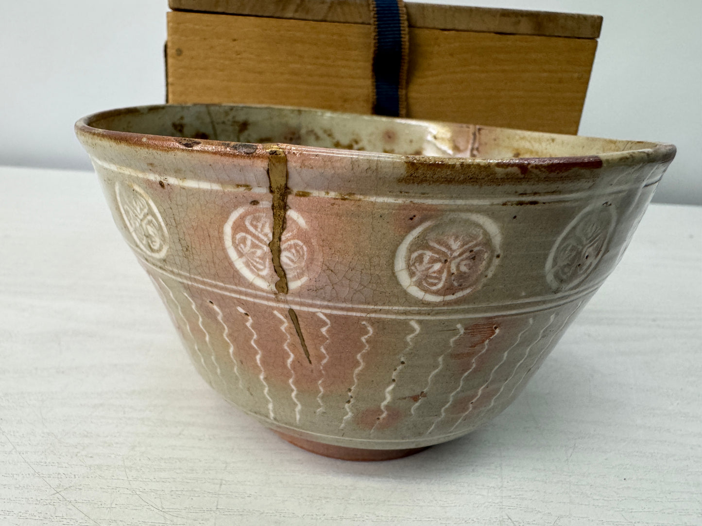 Y10725 CHAWAN Gohon Mishima bowl kintsugi box Japan antique tea ceremony cup