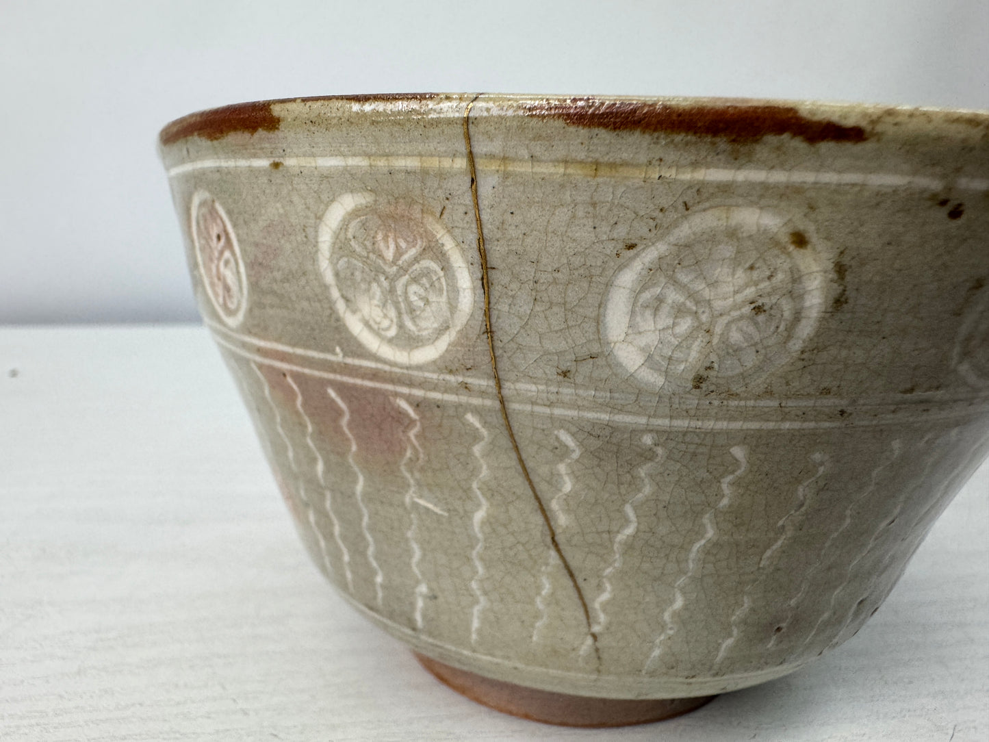 Y10725 CHAWAN Gohon Mishima bowl kintsugi box Japan antique tea ceremony cup
