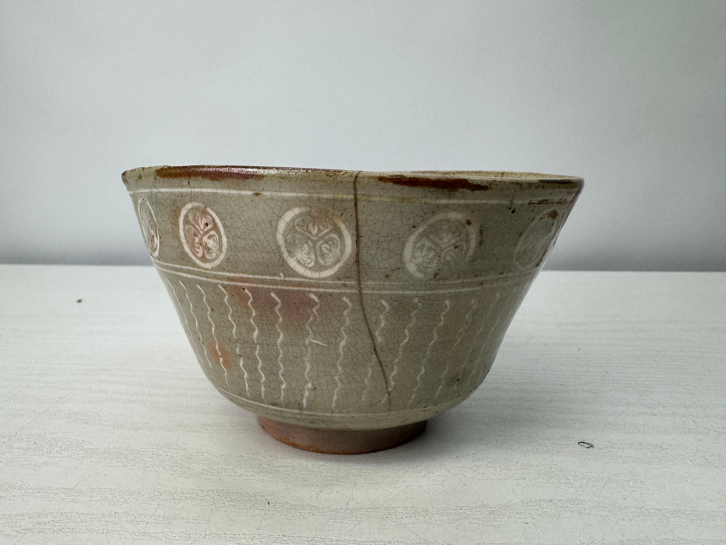Y10725 CHAWAN Gohon Mishima bowl kintsugi box Japan antique tea ceremony cup