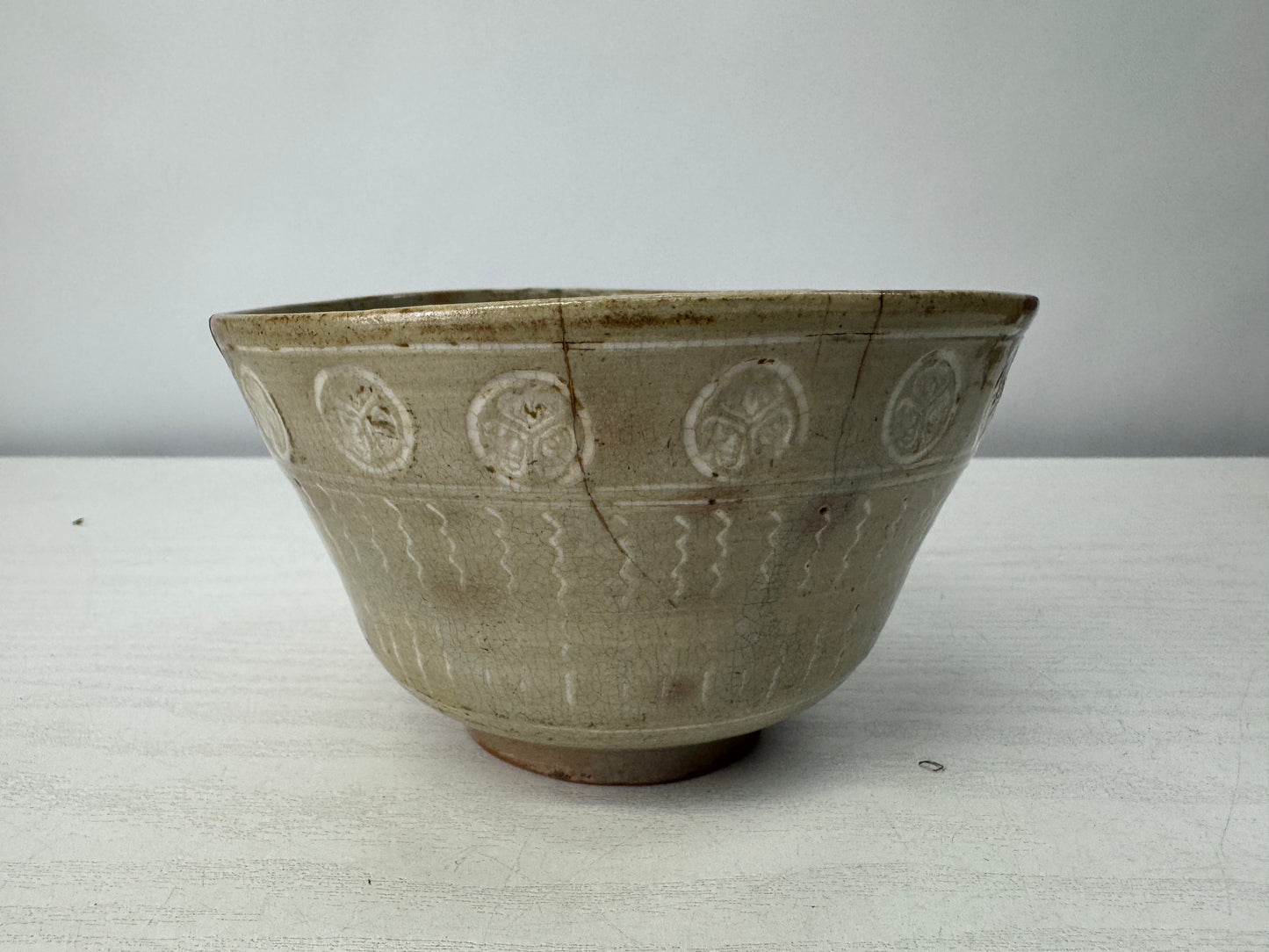 Y10725 CHAWAN Gohon Mishima bowl kintsugi box Japan antique tea ceremony cup