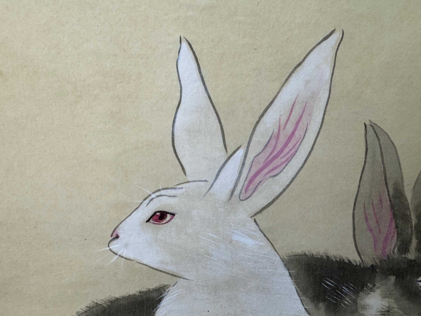 Y10727 KAKEJIKU Hanging scroll Rabbit signed Japan antique interior wall decor