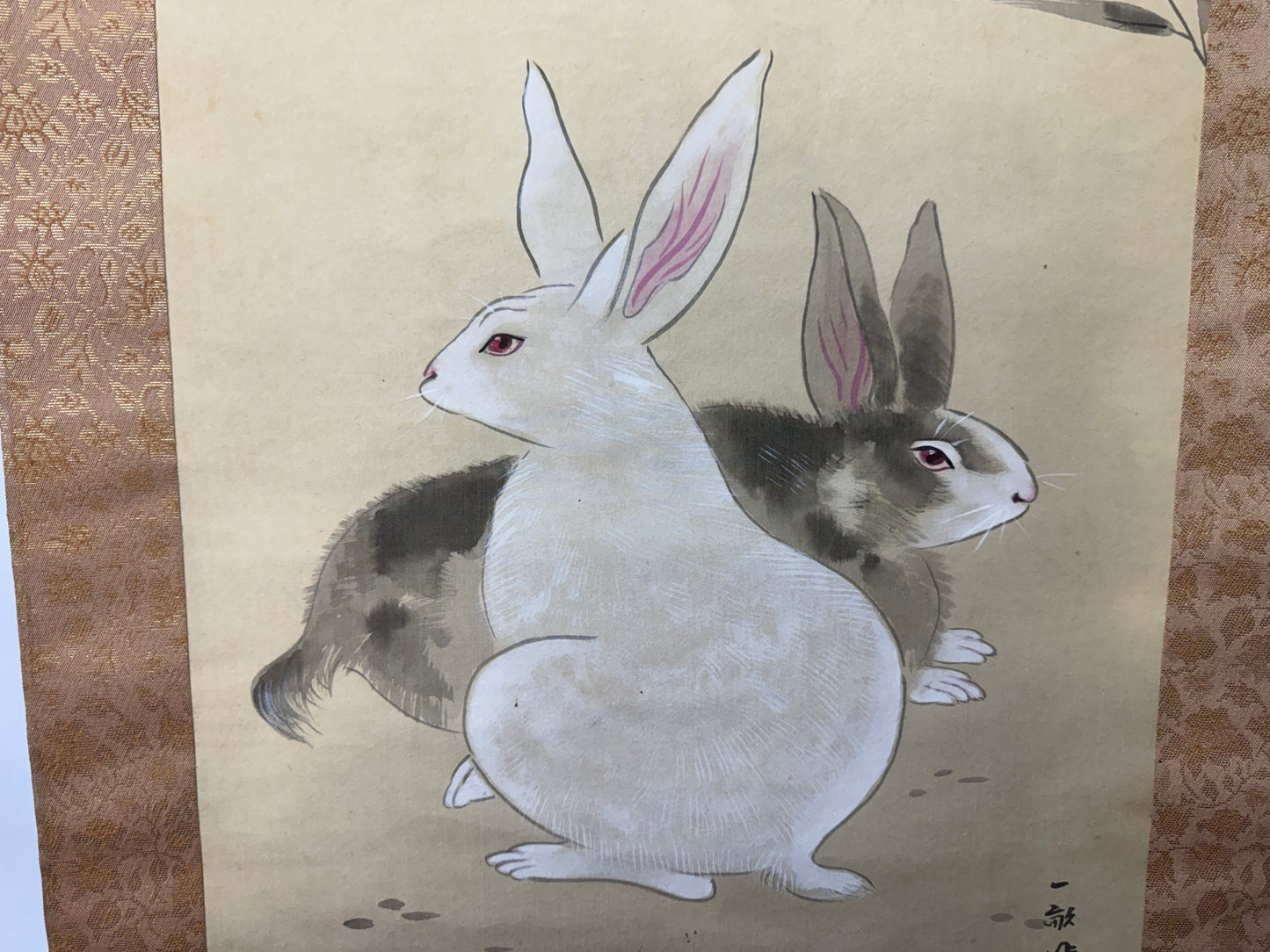 Y10727 KAKEJIKU Hanging scroll Rabbit signed Japan antique interior wall decor