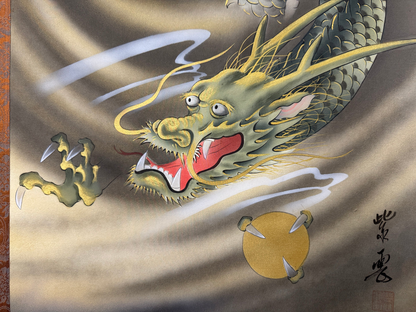 Y10731 KAKEJIKU Hanging scroll Kannon Bodhisattva Dragon Cloud Japan antique