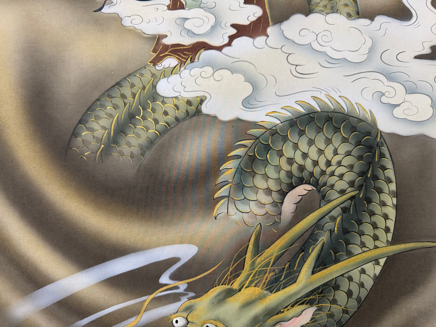 Y10731 KAKEJIKU Hanging scroll Kannon Bodhisattva Dragon Cloud Japan antique