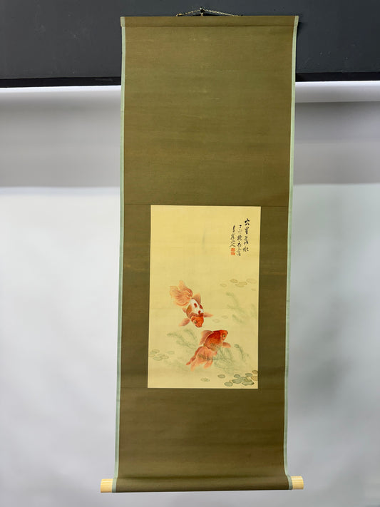 Y10733 KAKEJIKU Hanging scroll Goldfish Ranchu signed Japan antique interior